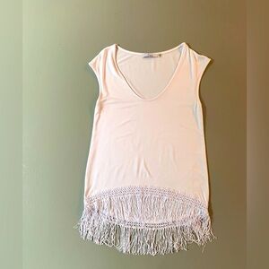 White Fringe Sleeveless Top